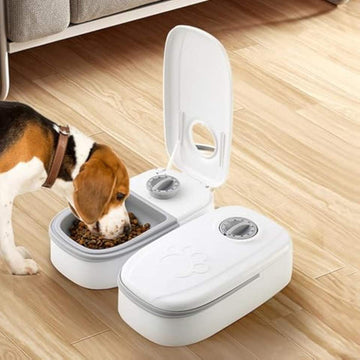 2 in 1 Wet Dry Meals Timed Automatic Smart Dog Feeder Dual Food Dispenser No-Spill Pet Water Bowl With Time Setting